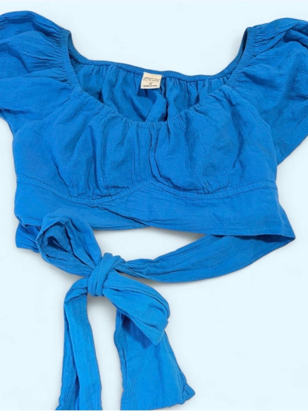 Blanco By Nature Tie-Front Blue Crop Top with Scoop Neck